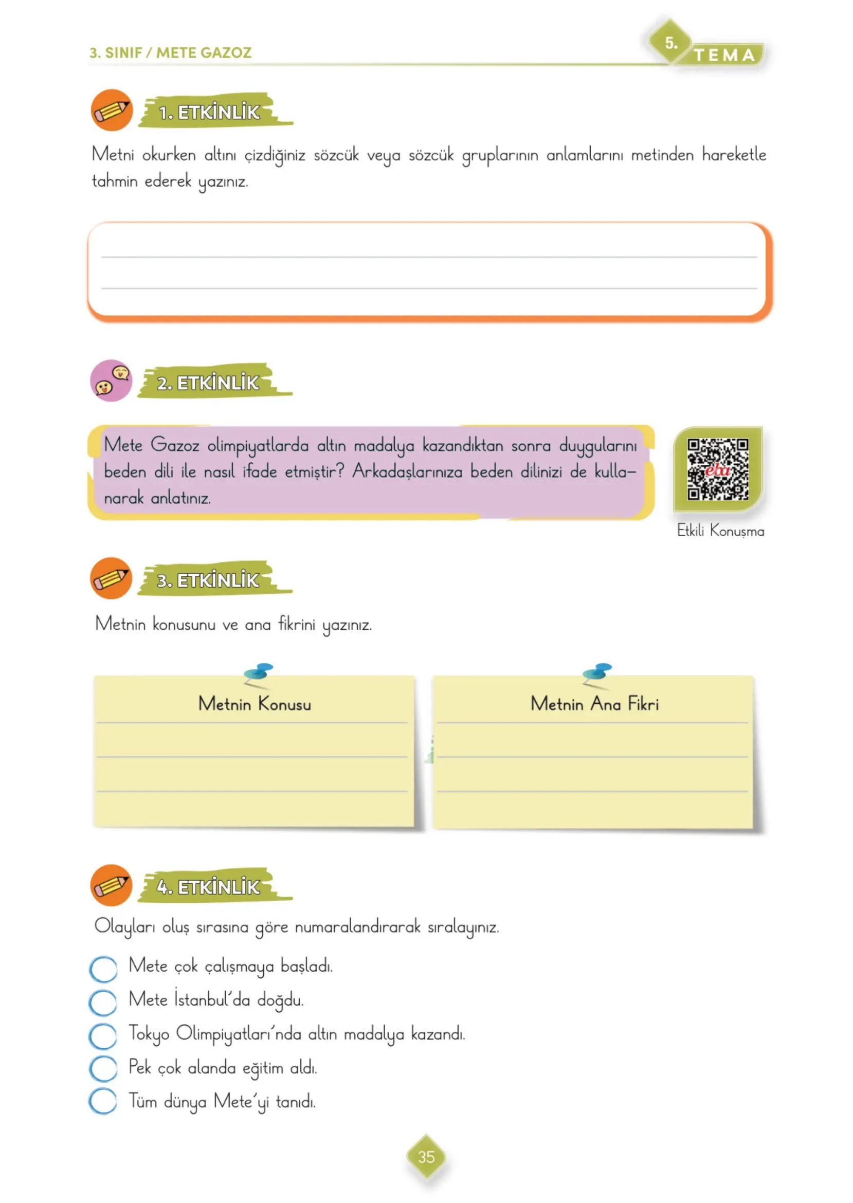 3. Sınıf Türkçe Ders Kitabı Cevapları Meb Yayınları 2. Kitap Sayfa 35