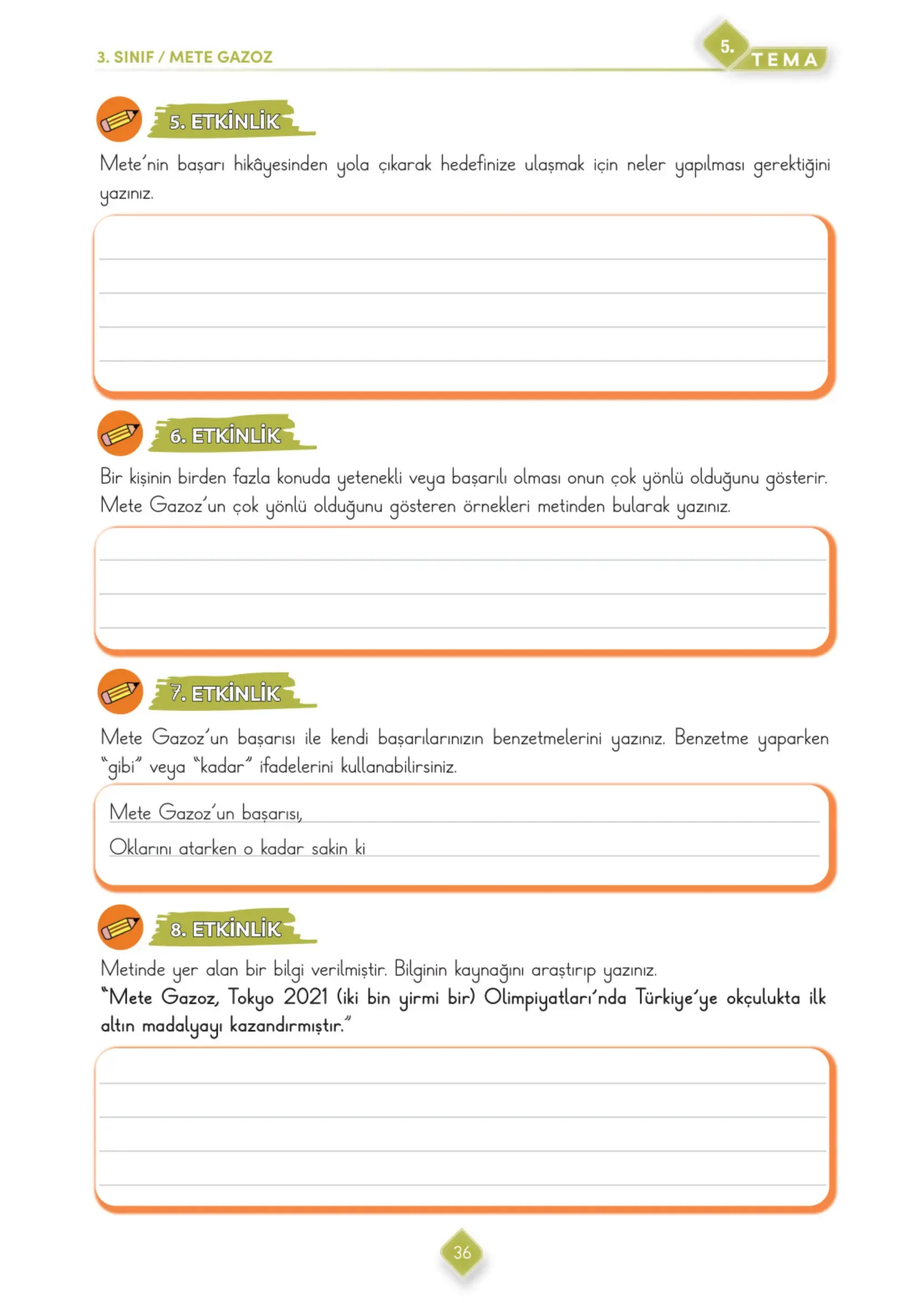 3. Sınıf Türkçe Ders Kitabı Cevapları Meb Yayınları 2. Kitap Sayfa 36