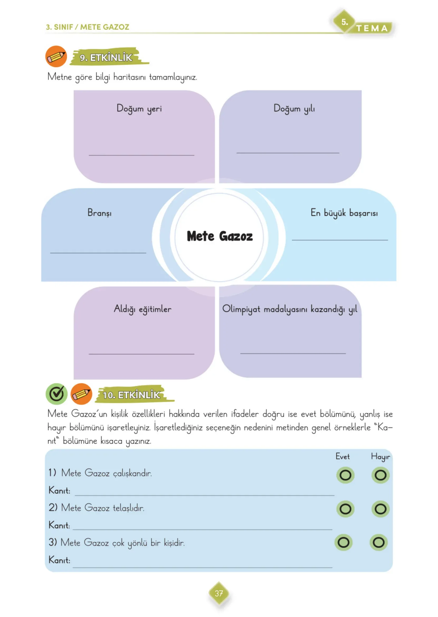 3. Sınıf Türkçe Ders Kitabı Cevapları Meb Yayınları 2. Kitap Sayfa 37
