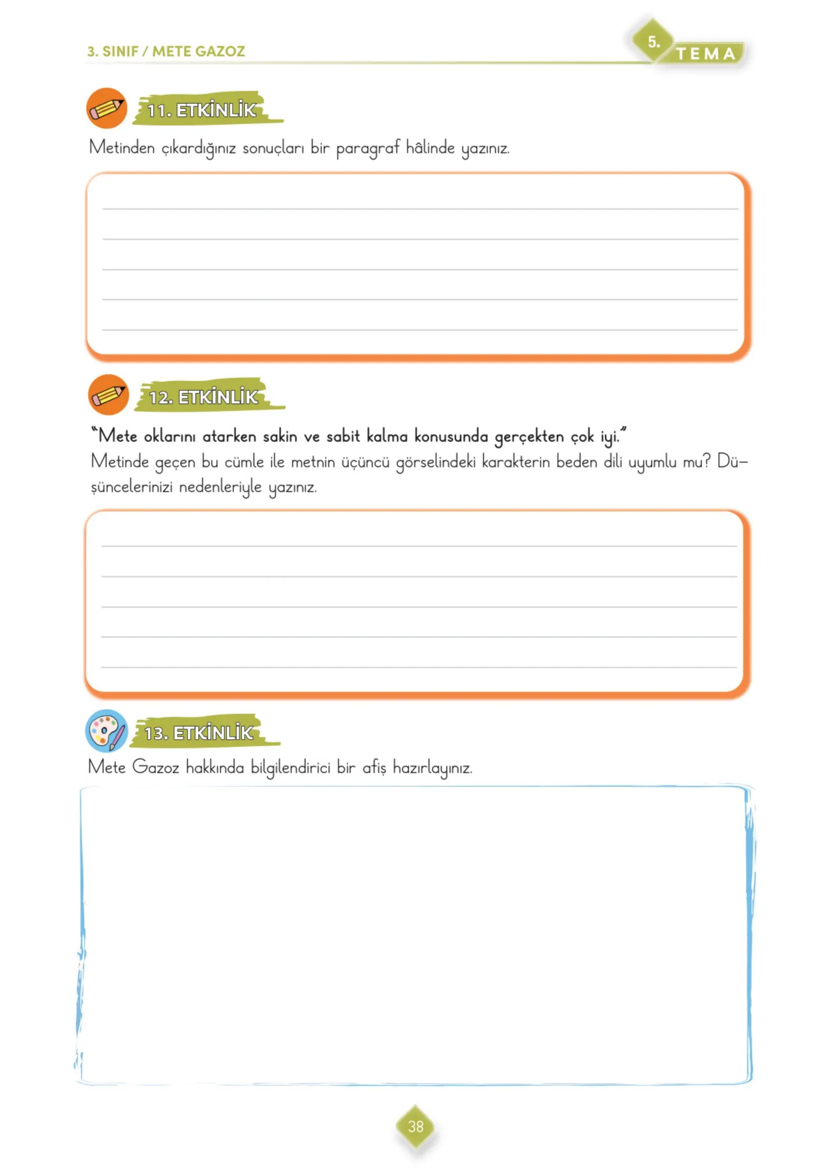 3. Sınıf Türkçe Ders Kitabı Cevapları Meb Yayınları 2. Kitap Sayfa 38