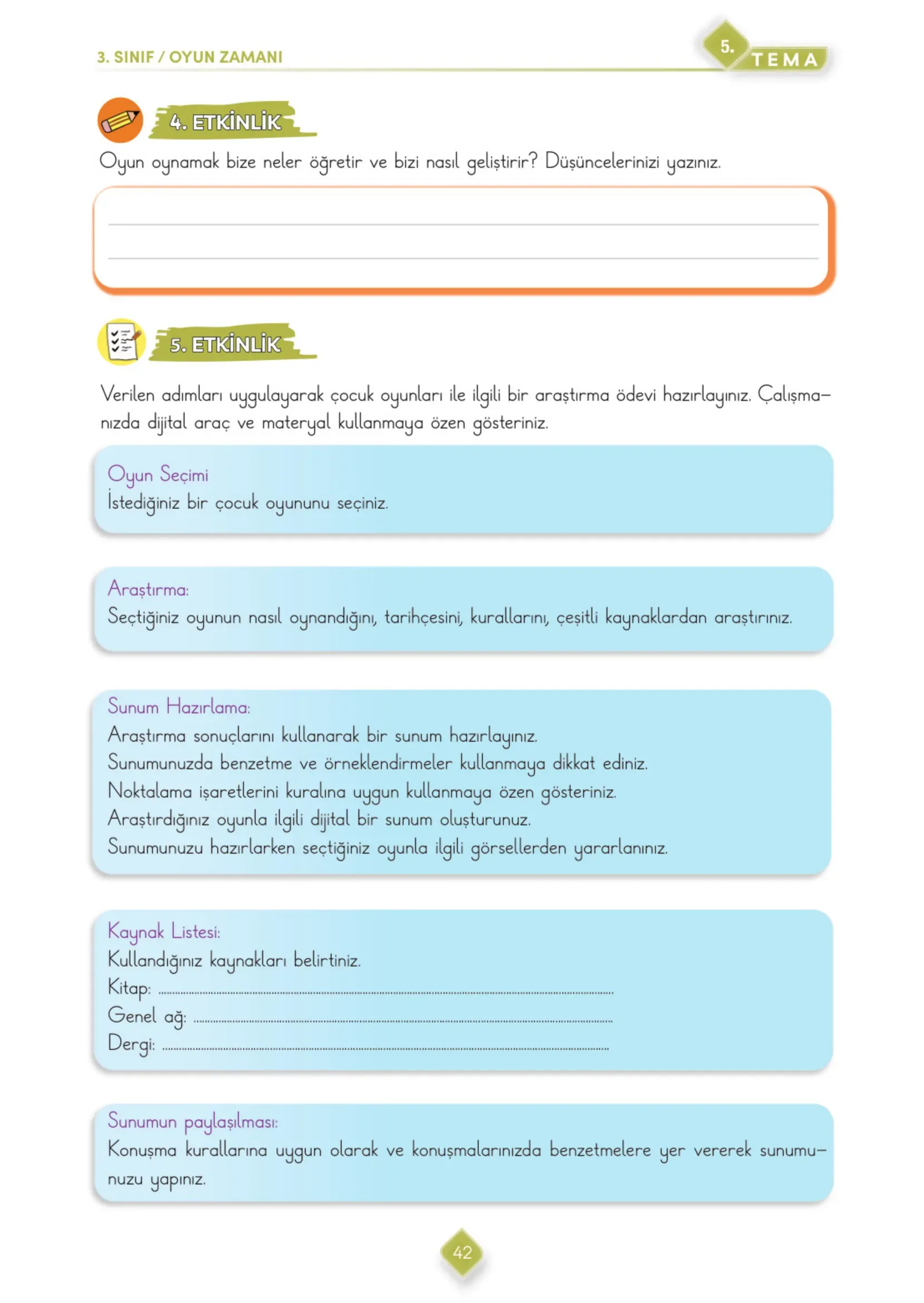 3. Sınıf Türkçe Ders Kitabı Cevapları Meb Yayınları 2. Kitap Sayfa 42