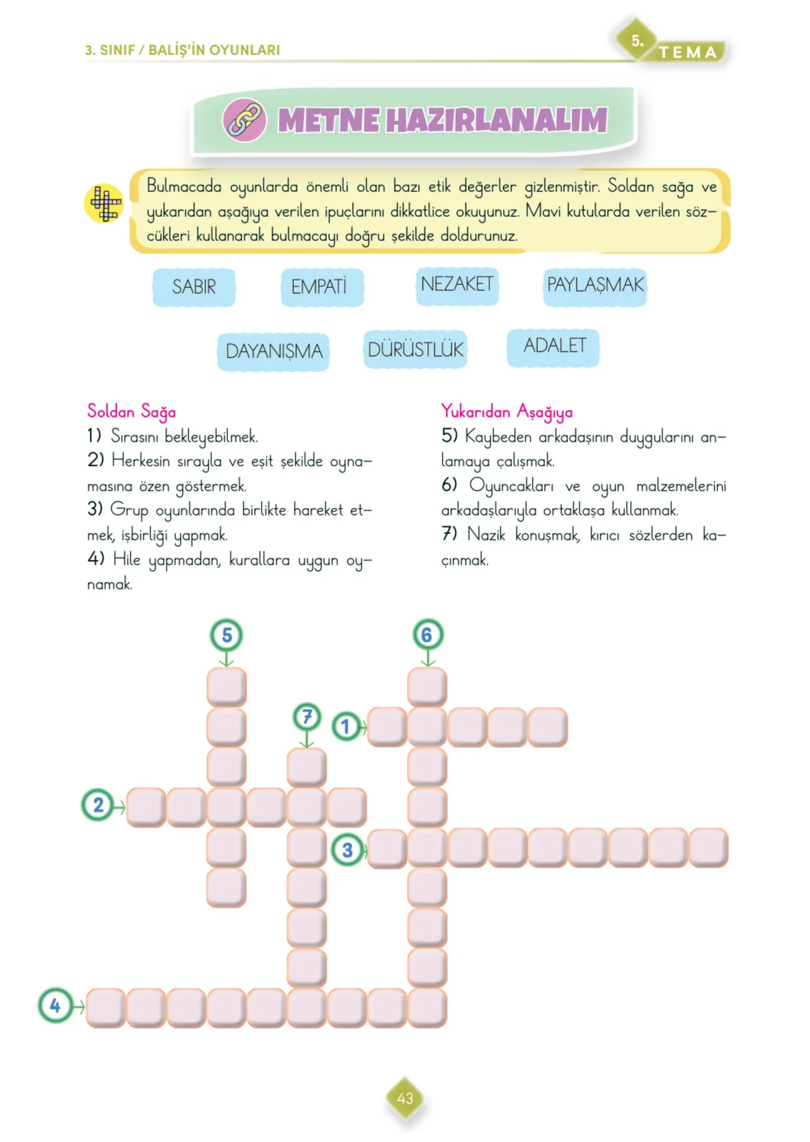 3. Sınıf Türkçe Ders Kitabı Cevapları Meb Yayınları 2. Kitap Sayfa 43