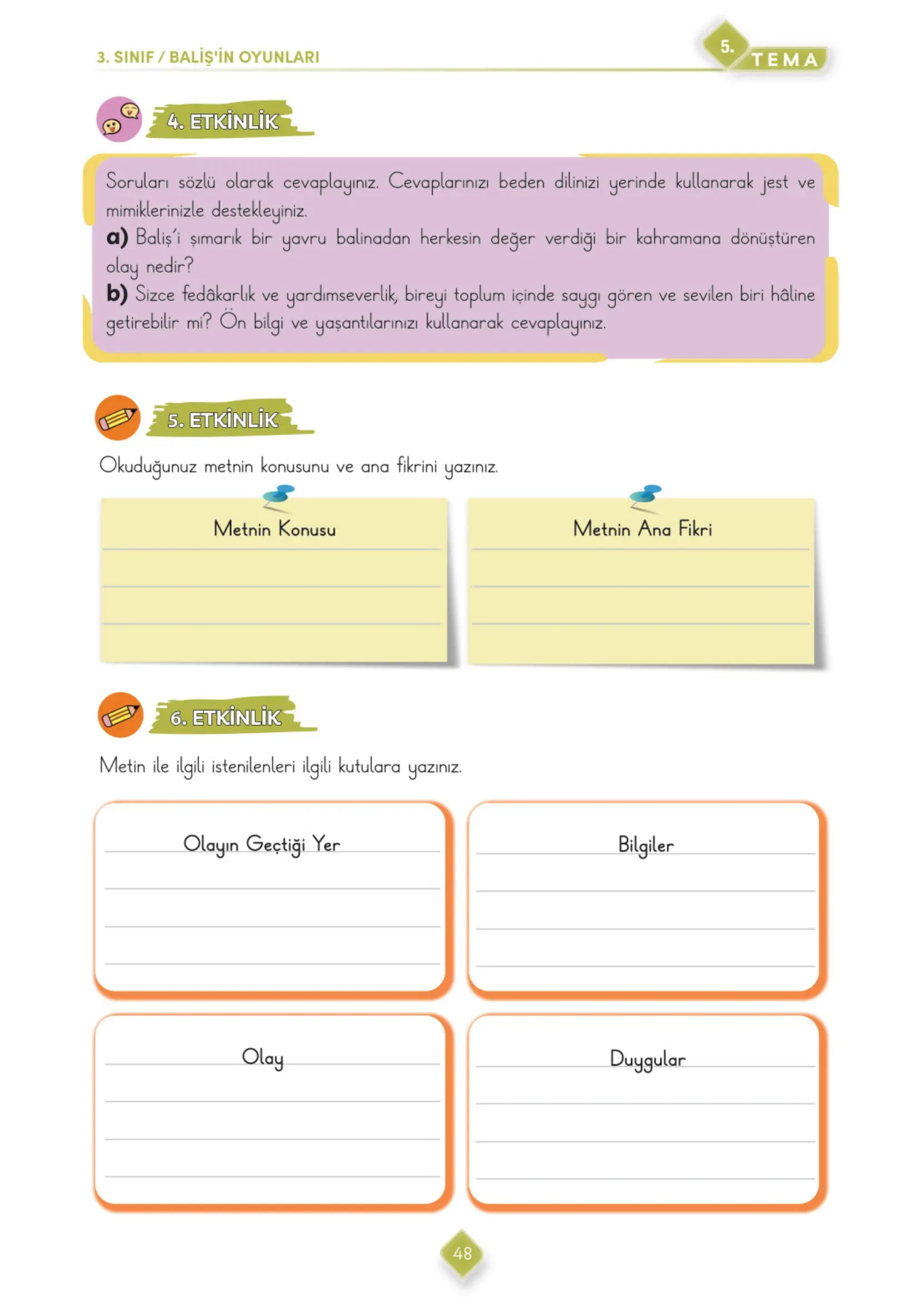 3. Sınıf Türkçe Ders Kitabı Cevapları Meb Yayınları 2. Kitap Sayfa 48