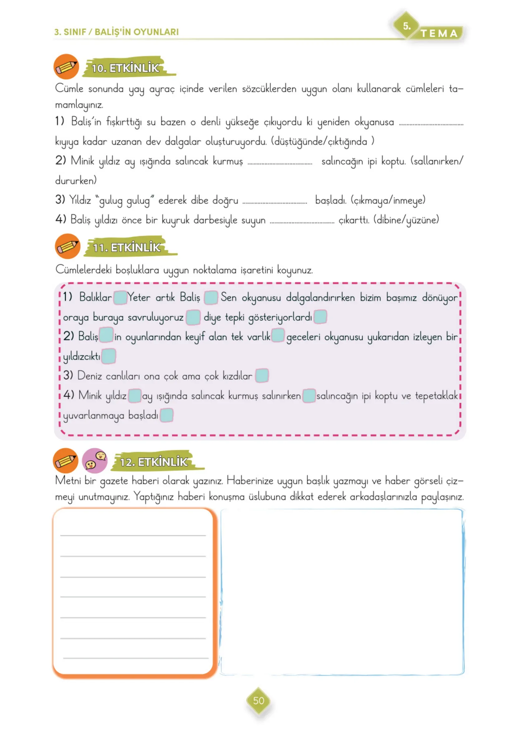 3. Sınıf Türkçe Ders Kitabı Cevapları Meb Yayınları 2. Kitap Sayfa 50