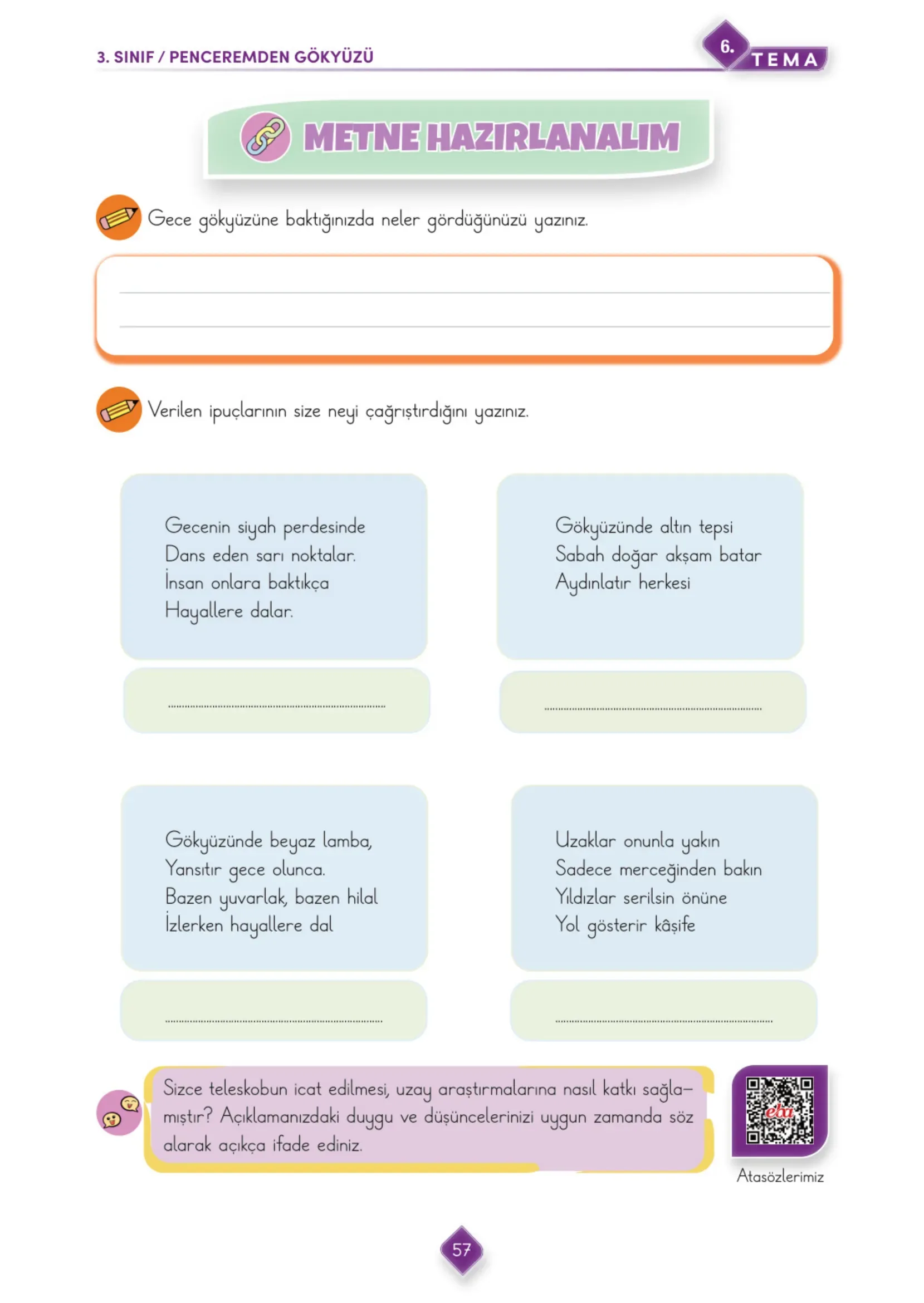 3. Sınıf Türkçe Ders Kitabı Cevapları Meb Yayınları 2. Kitap Sayfa 57