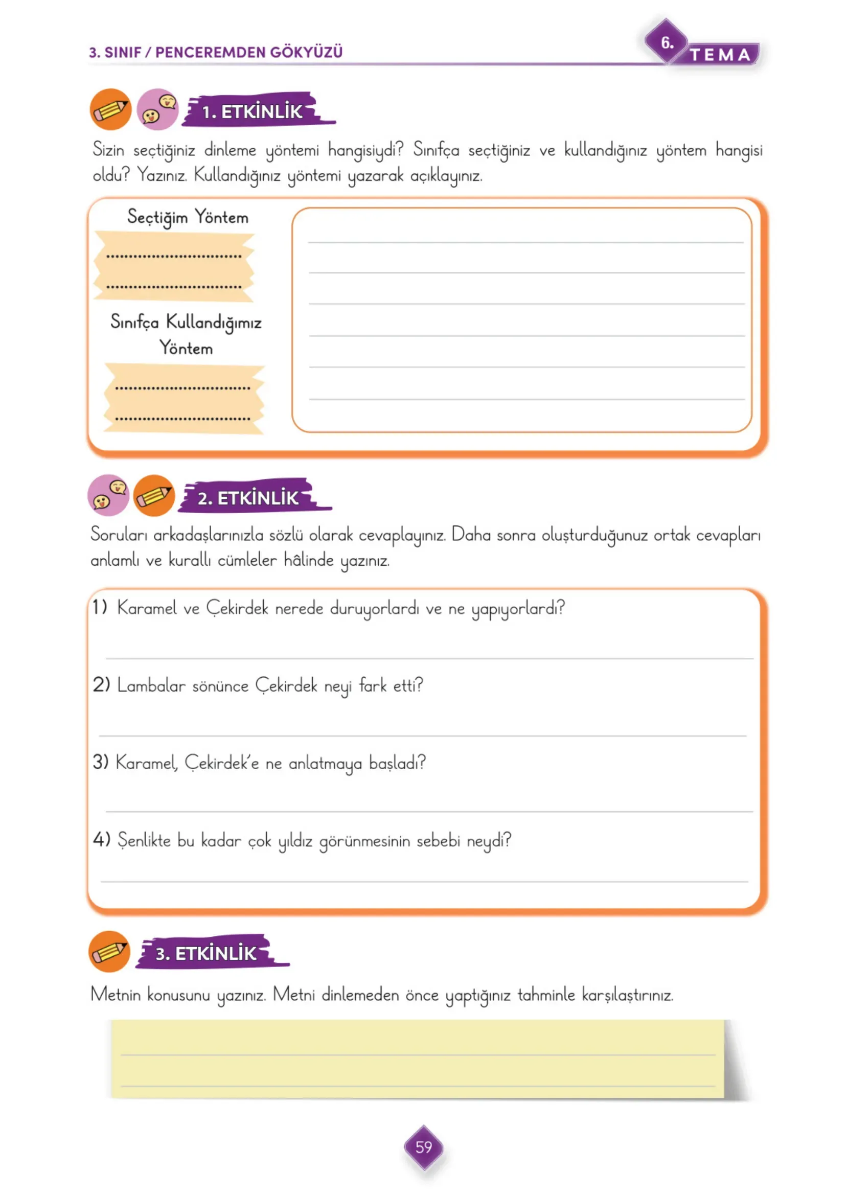 3. Sınıf Türkçe Ders Kitabı Cevapları Meb Yayınları 2. Kitap Sayfa 59