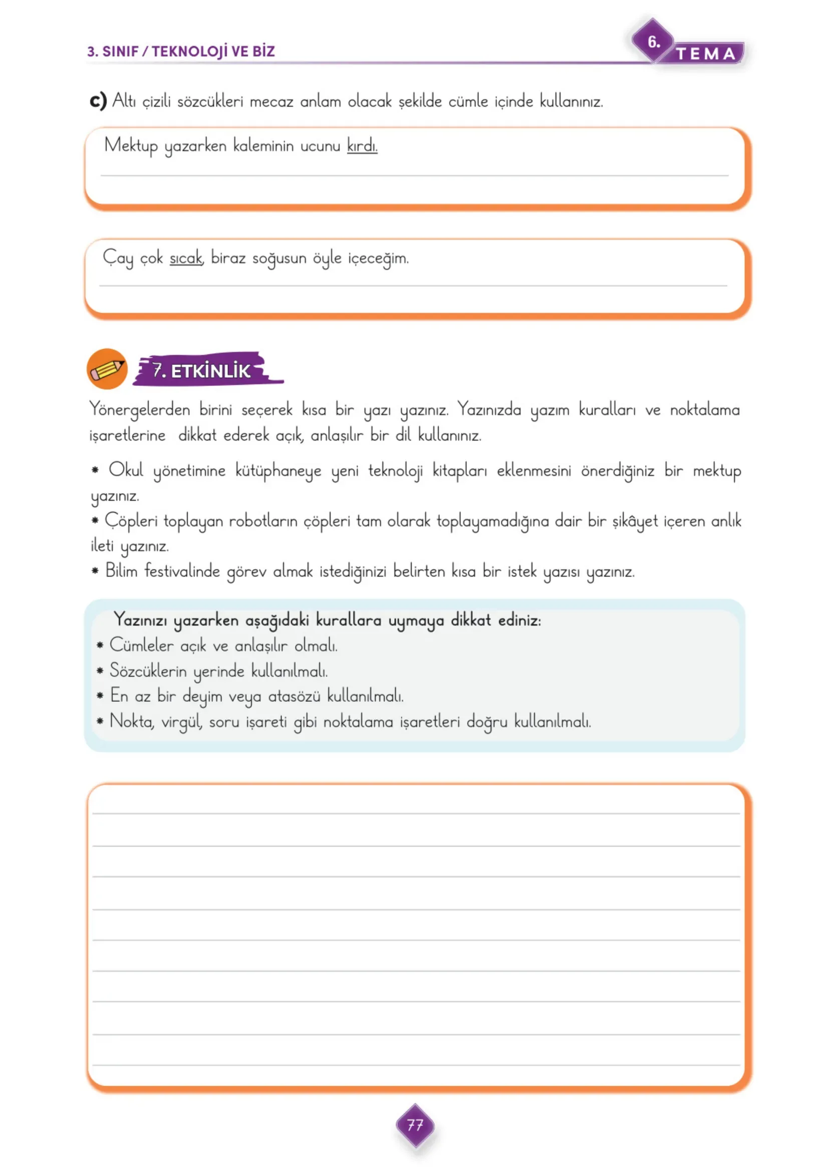 3. Sınıf Türkçe Ders Kitabı Cevapları Meb Yayınları 2. Kitap Sayfa 77