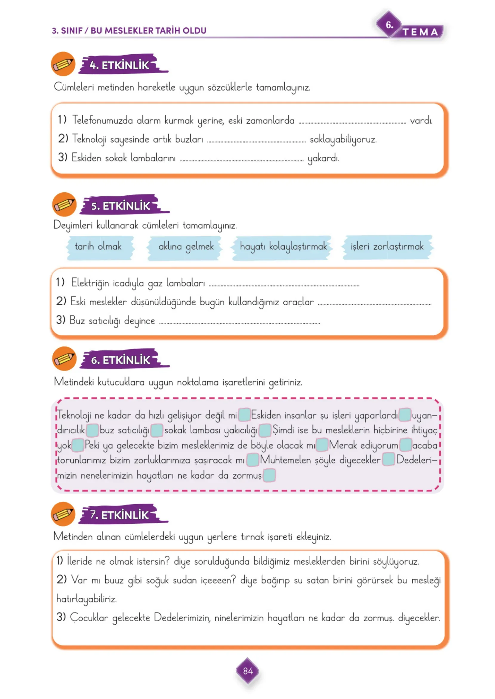 3. Sınıf Türkçe Ders Kitabı Cevapları Meb Yayınları 2. Kitap Sayfa 84