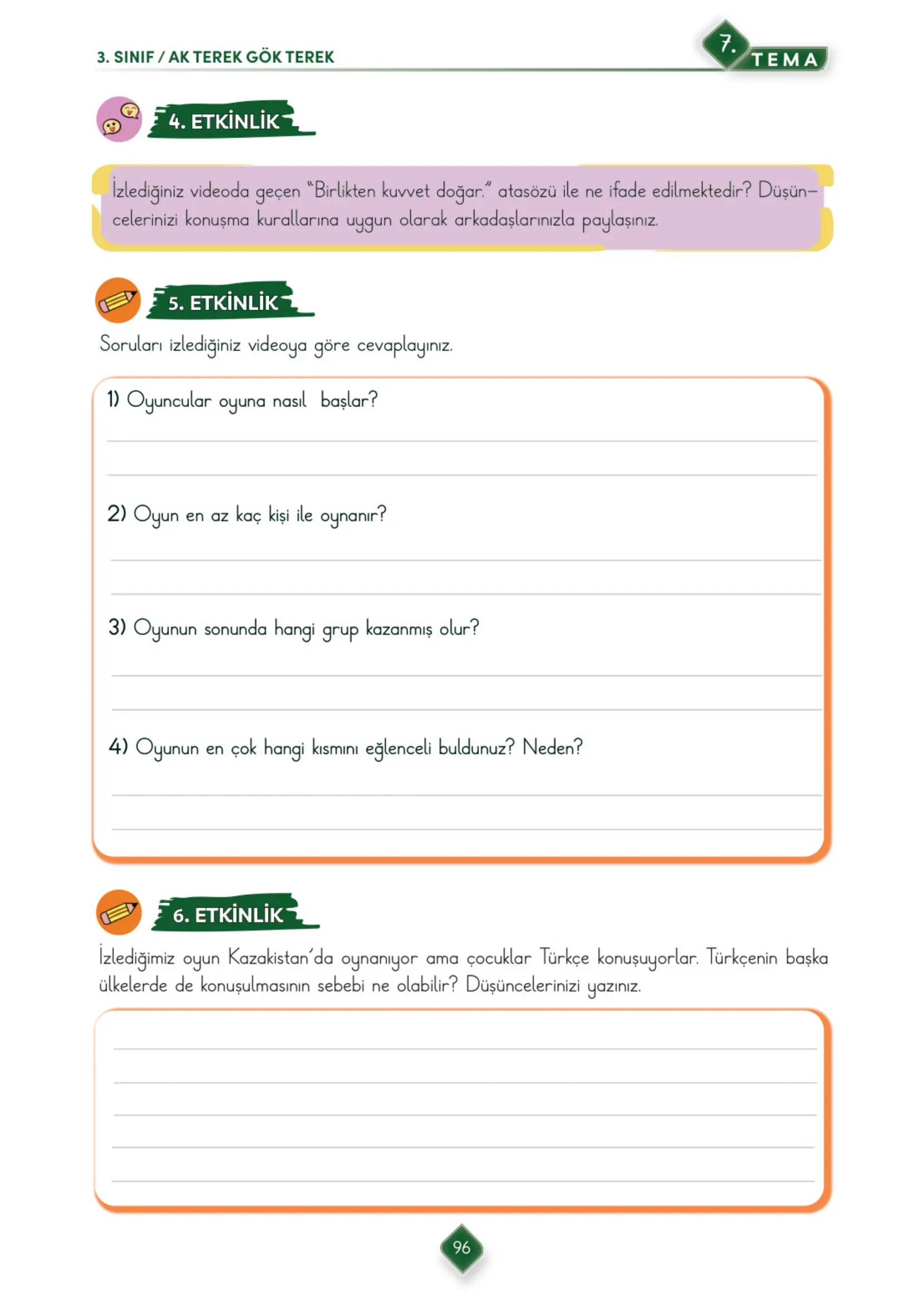 3. Sınıf Türkçe Ders Kitabı Cevapları Meb Yayınları 2. Kitap Sayfa 96
