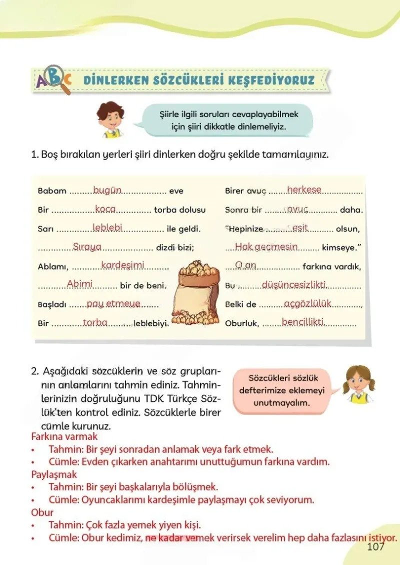 3. Sınıf Türkçe Ders Kitabı Cevapları Meb Yayınları Sayfa 107 Çözüm Görseli