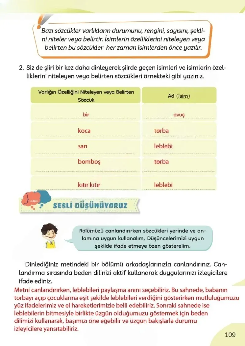 3. Sınıf Türkçe Ders Kitabı Cevapları Meb Yayınları Sayfa 109 Çözüm Görseli