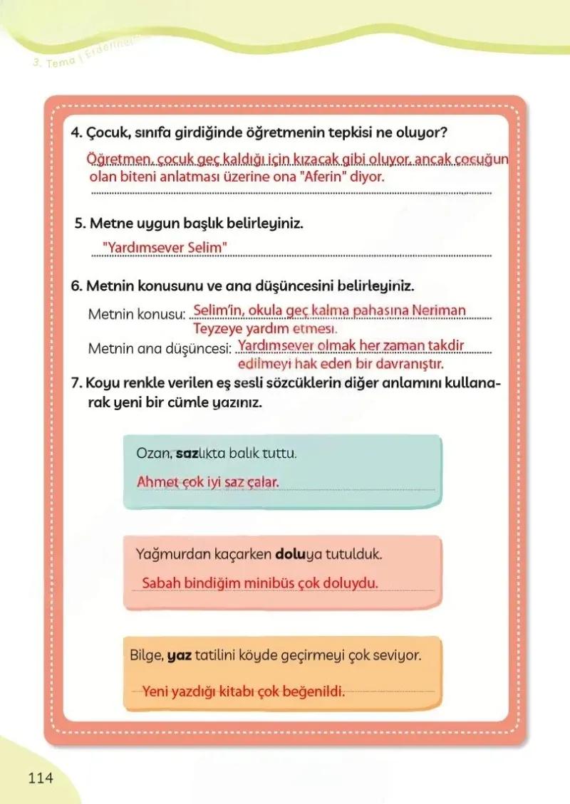 3. Sınıf Türkçe Ders Kitabı Cevapları Meb Yayınları Sayfa 114 Çözüm Görseli