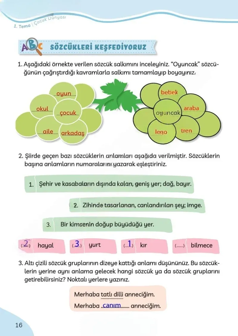 3. Sınıf Türkçe Ders Kitabı Cevapları Meb Yayınları Sayfa 16 Çözüm Görseli