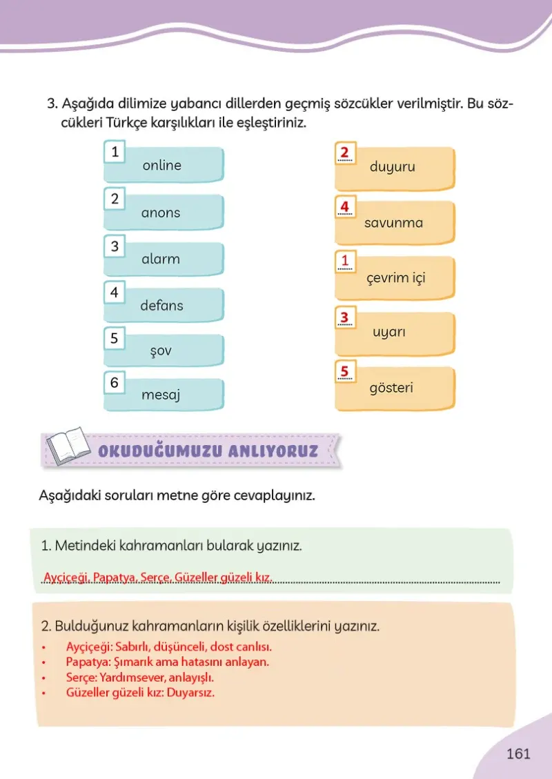 3. Sınıf Türkçe Ders Kitabı Cevapları Meb Yayınları Sayfa 161 Çözüm Görseli