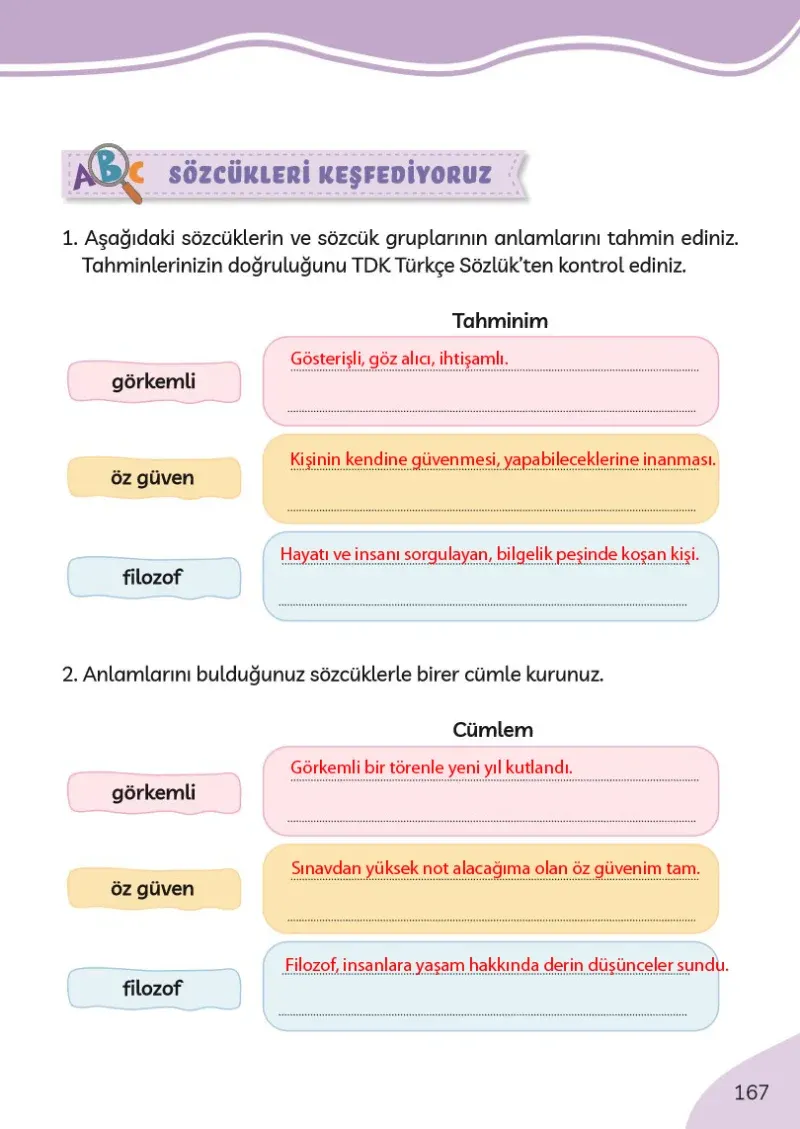 3. Sınıf Türkçe Ders Kitabı Cevapları Meb Yayınları Sayfa 167 Çözüm Görseli