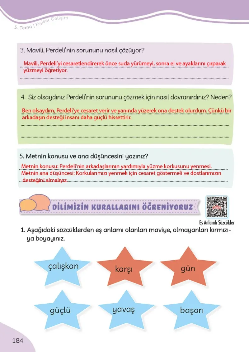 3. Sınıf Türkçe Ders Kitabı Cevapları Meb Yayınları Sayfa 184 Çözüm Görseli