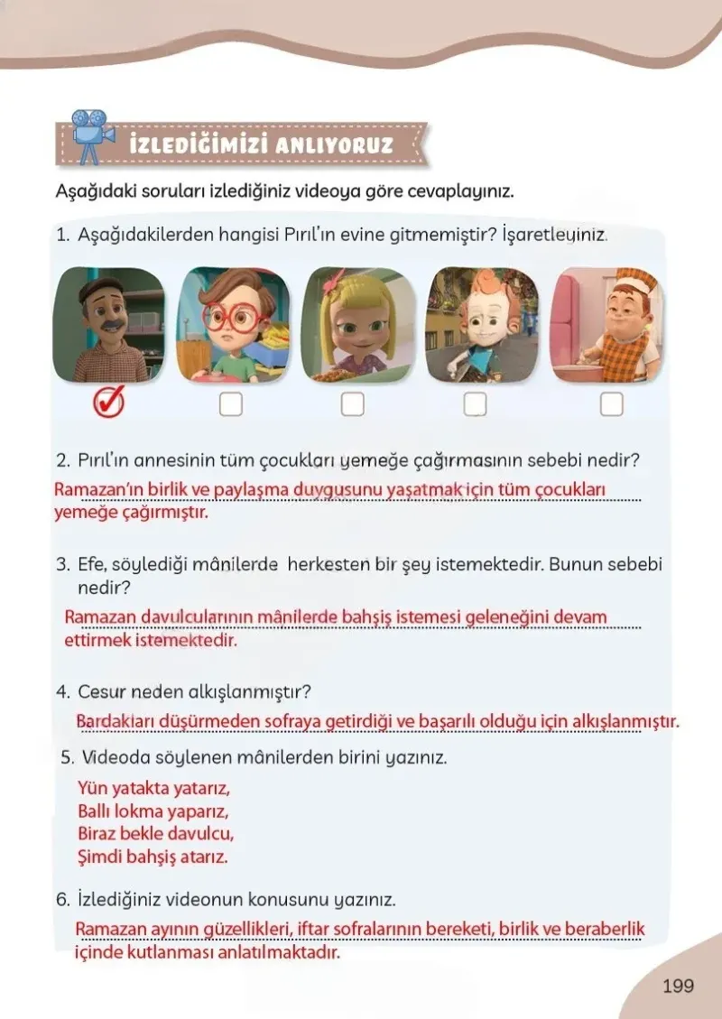 3. Sınıf Türkçe Ders Kitabı Cevapları Meb Yayınları Sayfa 199 Çözüm Görseli