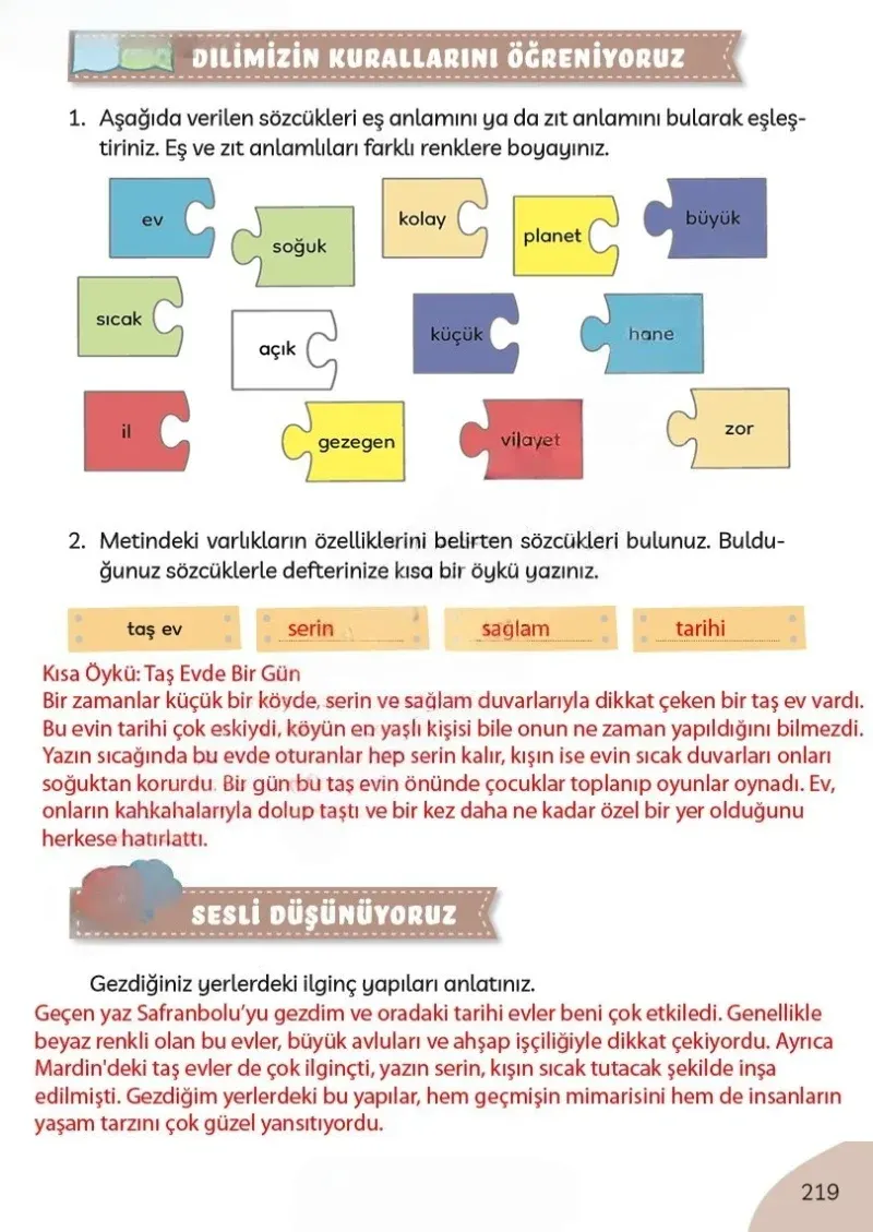 3. Sınıf Türkçe Ders Kitabı Cevapları Meb Yayınları Sayfa 219 Çözüm Görseli