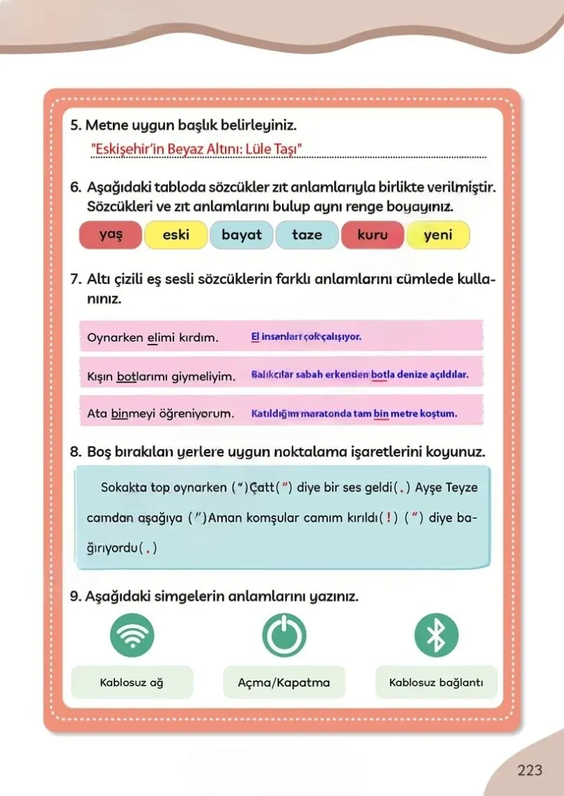 3. Sınıf Türkçe Ders Kitabı Cevapları Meb Yayınları Sayfa 223 Çözüm Görseli