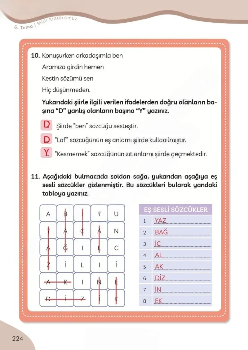 3. Sınıf Türkçe Ders Kitabı Cevapları Meb Yayınları Sayfa 224 Çözüm Görseli