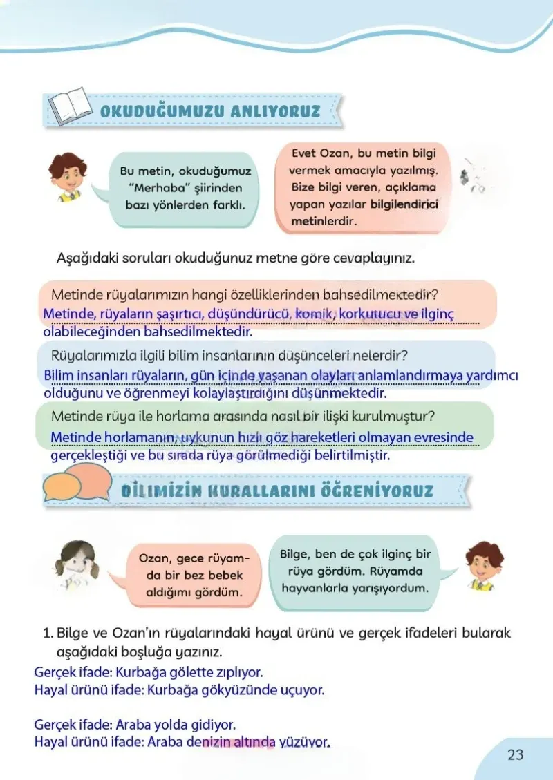 3. Sınıf Türkçe Ders Kitabı Cevapları Meb Yayınları Sayfa 23 Çözüm Görseli