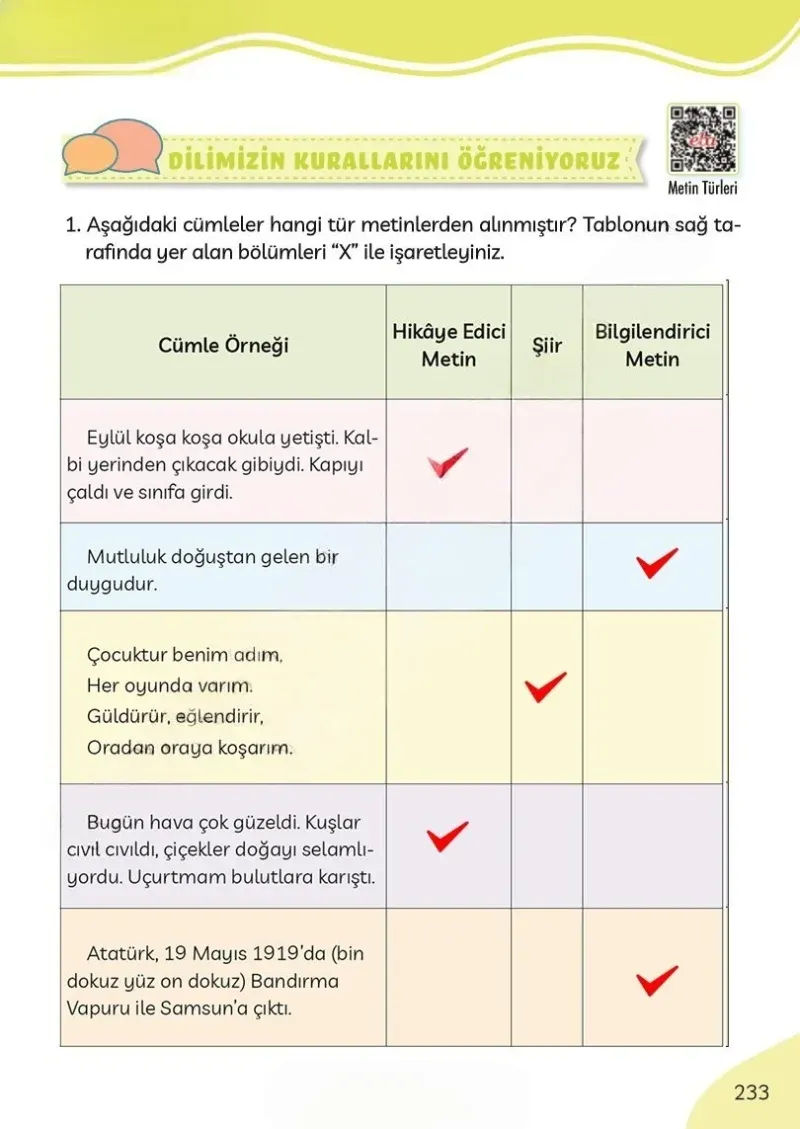 3. Sınıf Türkçe Ders Kitabı Cevapları Meb Yayınları Sayfa 233 Çözüm Görseli