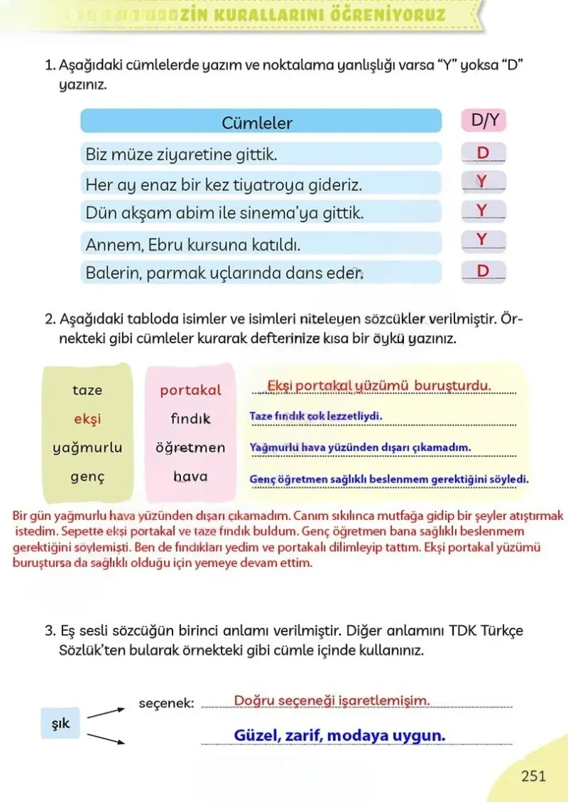 3. Sınıf Türkçe Ders Kitabı Cevapları Meb Yayınları Sayfa 251 Çözüm Görseli