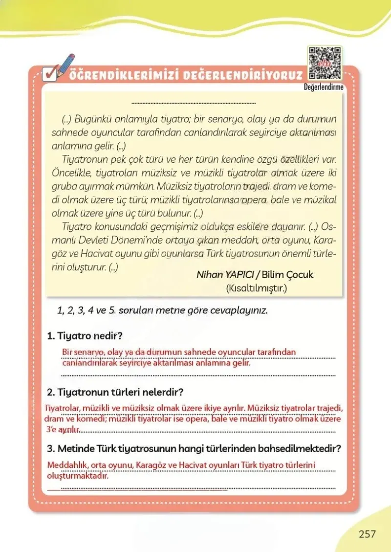 3. Sınıf Türkçe Ders Kitabı Cevapları Meb Yayınları Sayfa 257 Çözüm Görseli