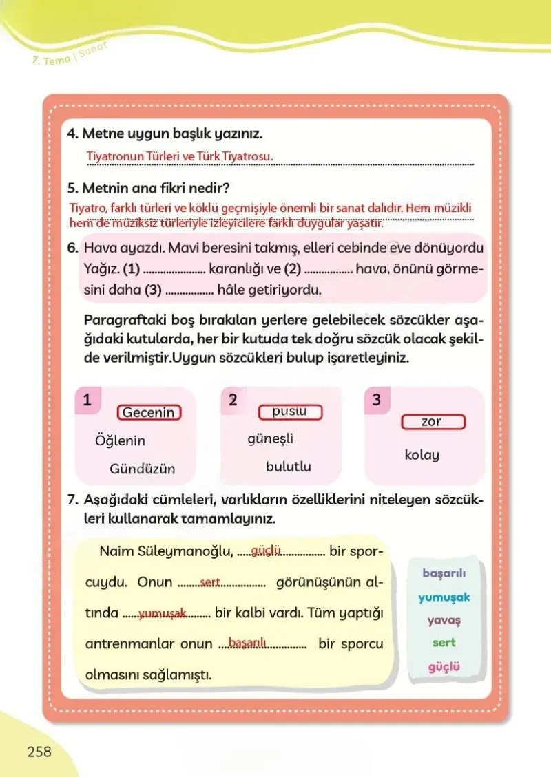 3. Sınıf Türkçe Ders Kitabı Cevapları Meb Yayınları Sayfa 258 Çözüm Görseli
