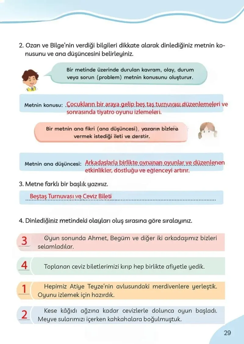 3. Sınıf Türkçe Ders Kitabı Cevapları Meb Yayınları Sayfa 29 Çözüm Görseli