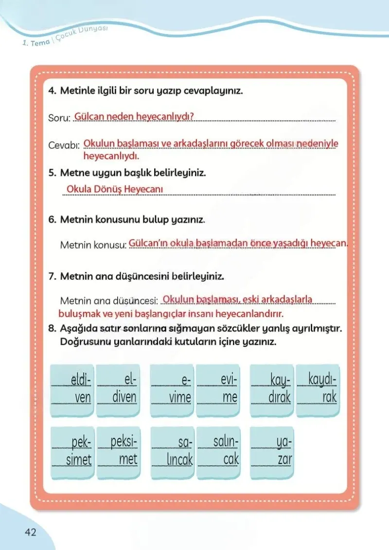 3. Sınıf Türkçe Ders Kitabı Cevapları Meb Yayınları Sayfa 42 Çözüm Görseli