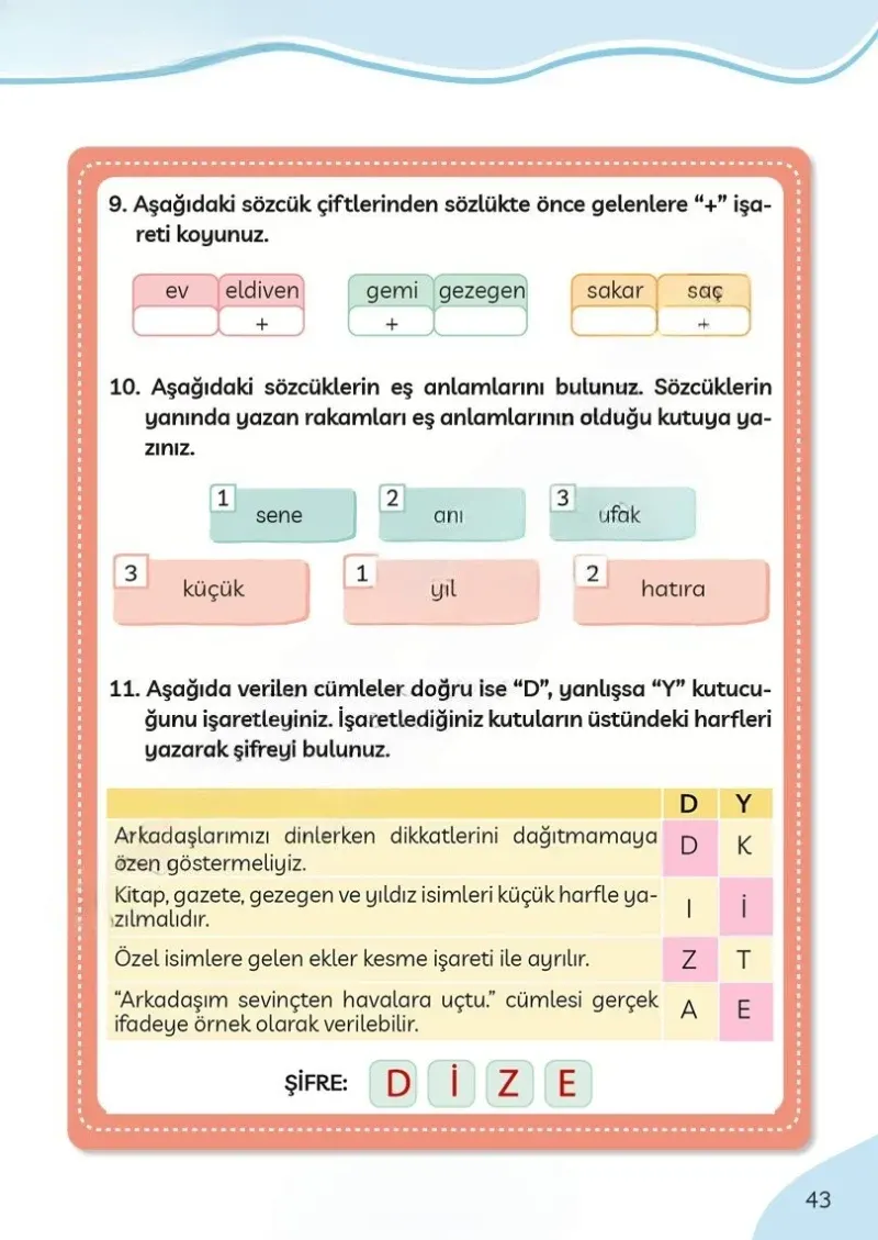 3. Sınıf Türkçe Ders Kitabı Cevapları Meb Yayınları Sayfa 43 Çözüm Görseli
