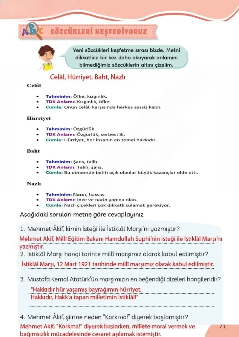 3. Sınıf Türkçe Ders Kitabı Cevapları Meb Yayınları Sayfa 71 Çözüm Görseli
