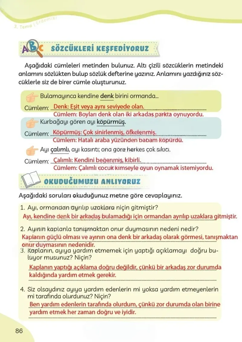 3. Sınıf Türkçe Ders Kitabı Cevapları Meb Yayınları Sayfa 86 Çözüm Görseli