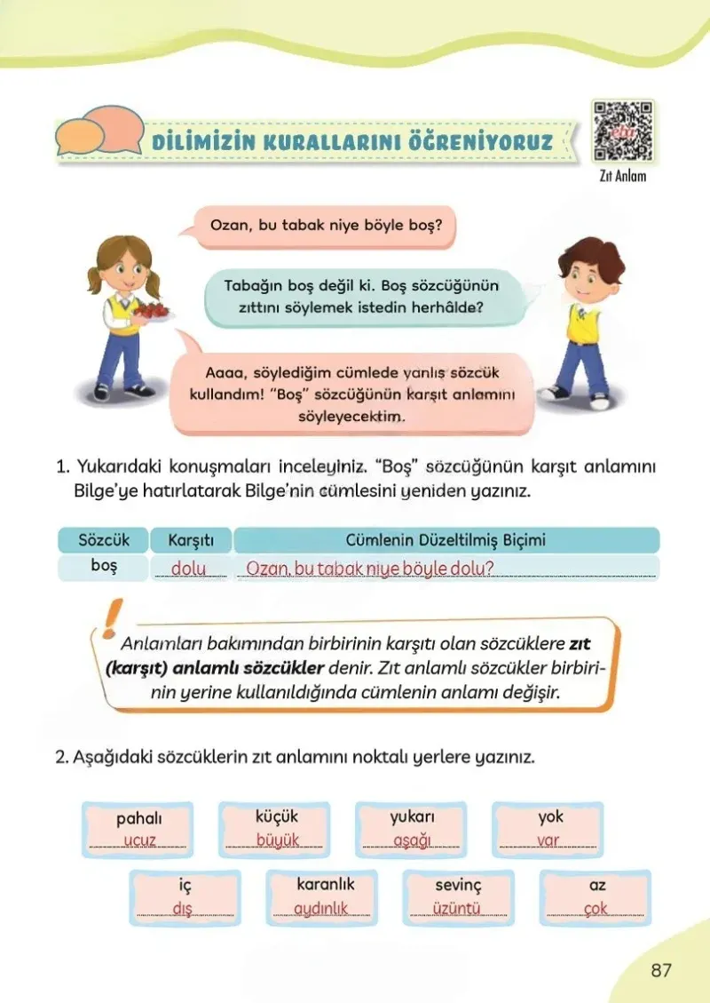 3. Sınıf Türkçe Ders Kitabı Cevapları Meb Yayınları Sayfa 87 Çözüm Görseli