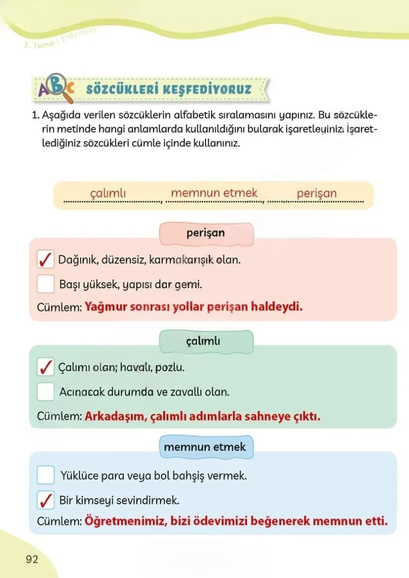 3. Sınıf Türkçe Ders Kitabı Cevapları Meb Yayınları Sayfa 92 Çözüm Görseli