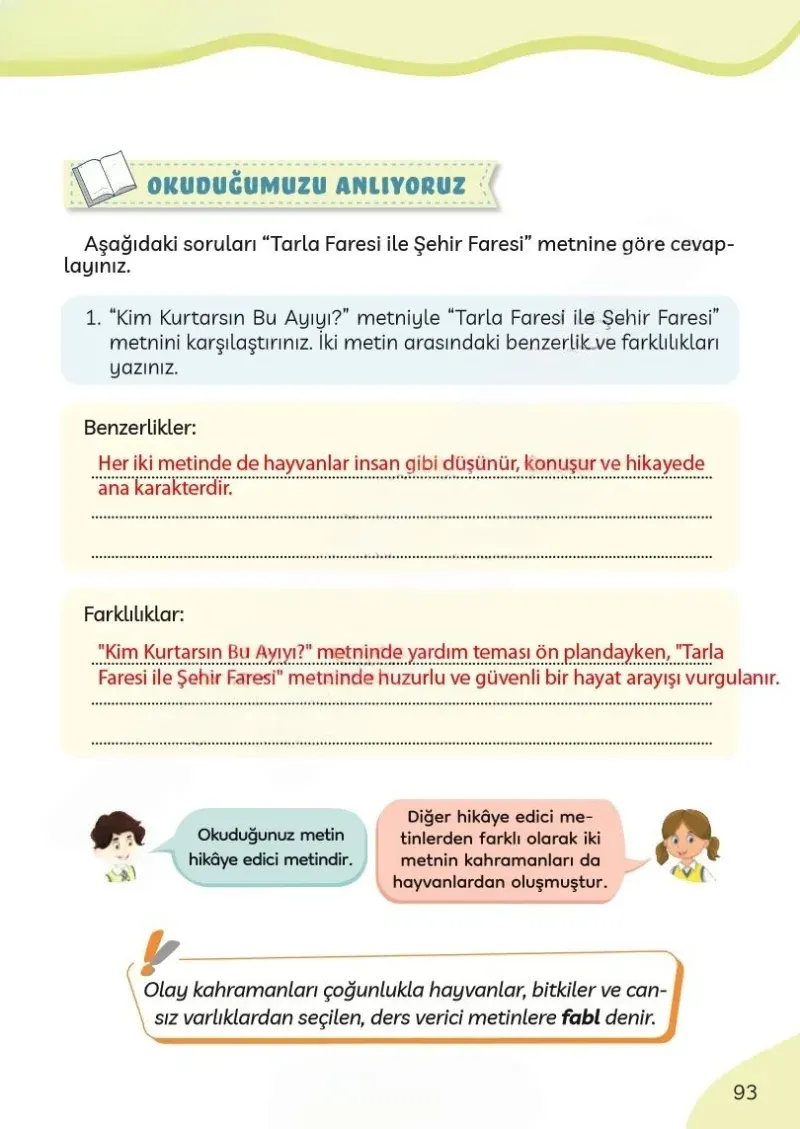 3. Sınıf Türkçe Ders Kitabı Cevapları Meb Yayınları Sayfa 93 Çözüm Görseli