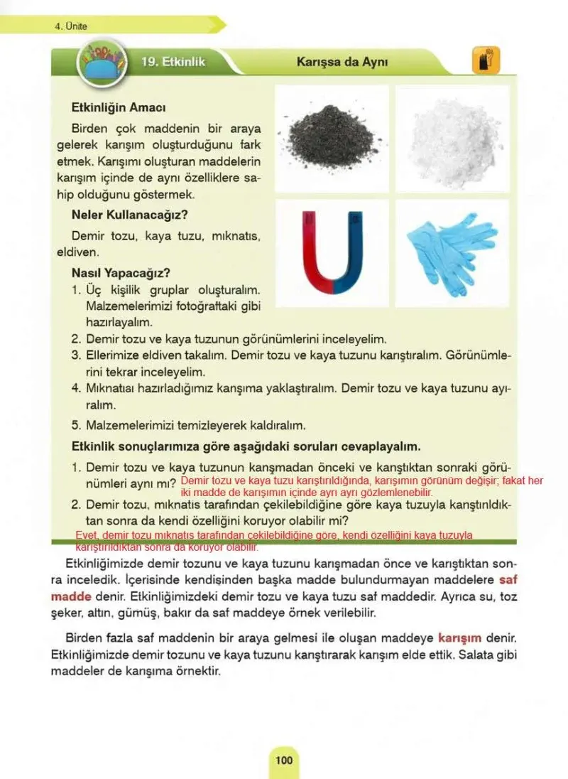 4. Sınıf Fen Bilimleri Ders Kitabı Cevapları Sözcü Yayınları Sayfa 100 Çözüm Görseli
