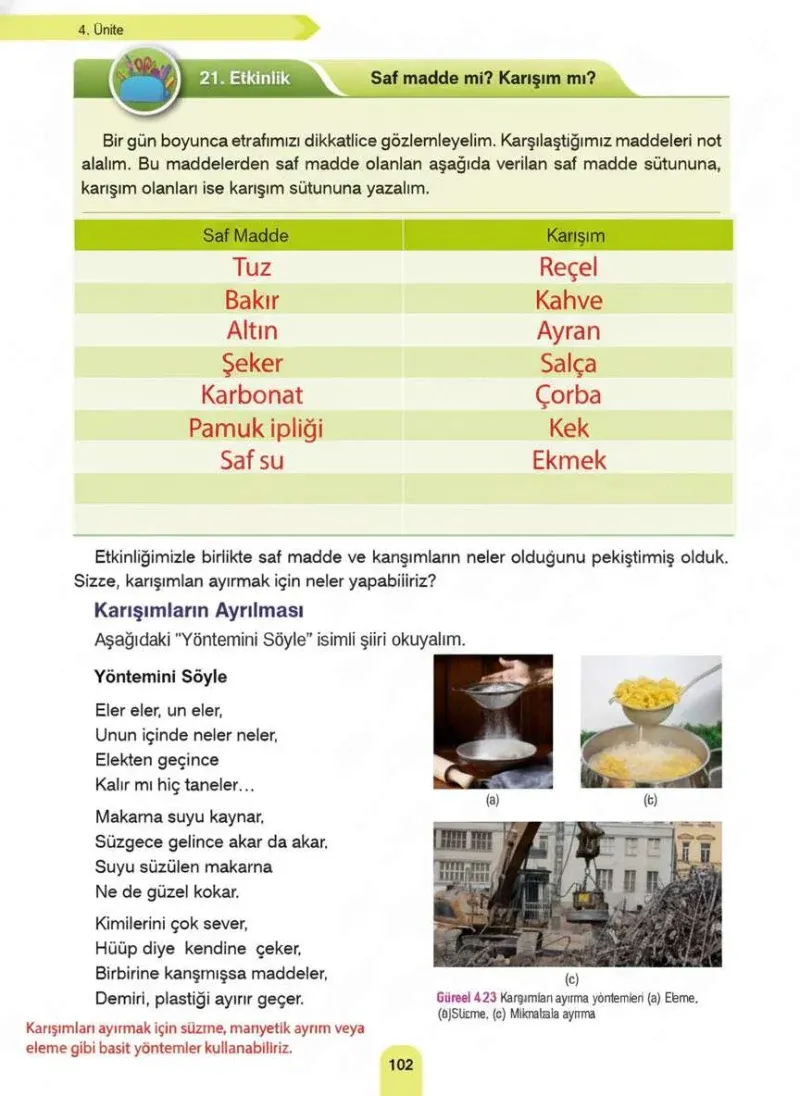 4. Sınıf Fen Bilimleri Ders Kitabı Cevapları Sözcü Yayınları Sayfa 102 Çözüm Görseli