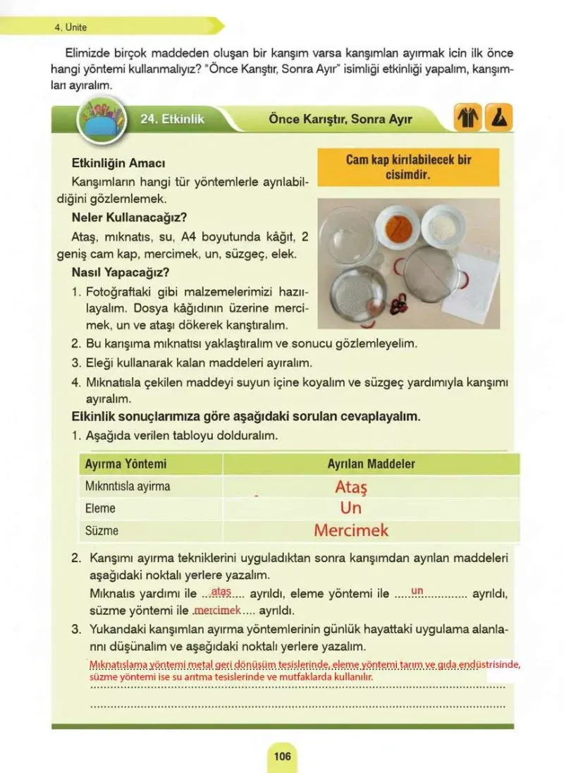 4. Sınıf Fen Bilimleri Ders Kitabı Cevapları Sözcü Yayınları Sayfa 106 Çözüm Görseli