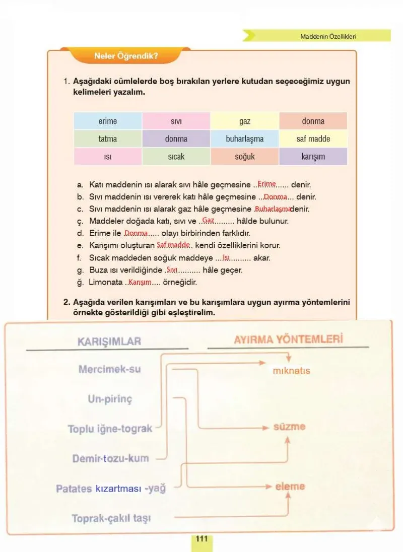 4. Sınıf Fen Bilimleri Ders Kitabı Cevapları Sözcü Yayınları Sayfa 111 Çözüm Görseli