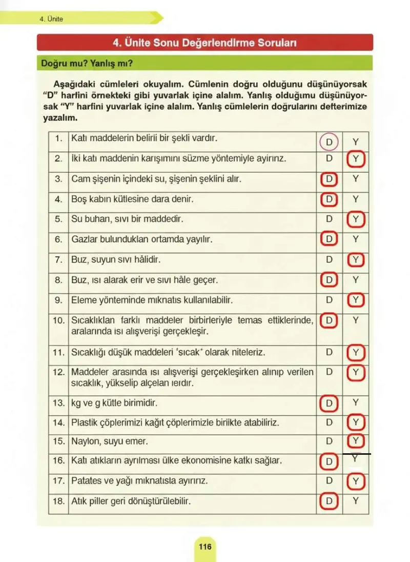 4. Sınıf Fen Bilimleri Ders Kitabı Cevapları Sözcü Yayınları Sayfa 116 Çözüm Görseli