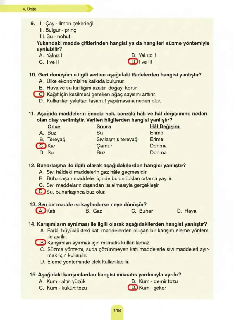 4. Sınıf Fen Bilimleri Ders Kitabı Cevapları Sözcü Yayınları Sayfa 118 Çözüm Görseli