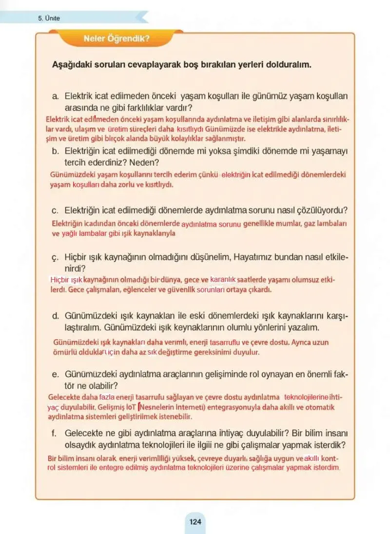 4. Sınıf Fen Bilimleri Ders Kitabı Cevapları Sözcü Yayınları Sayfa 124 Çözüm Görseli