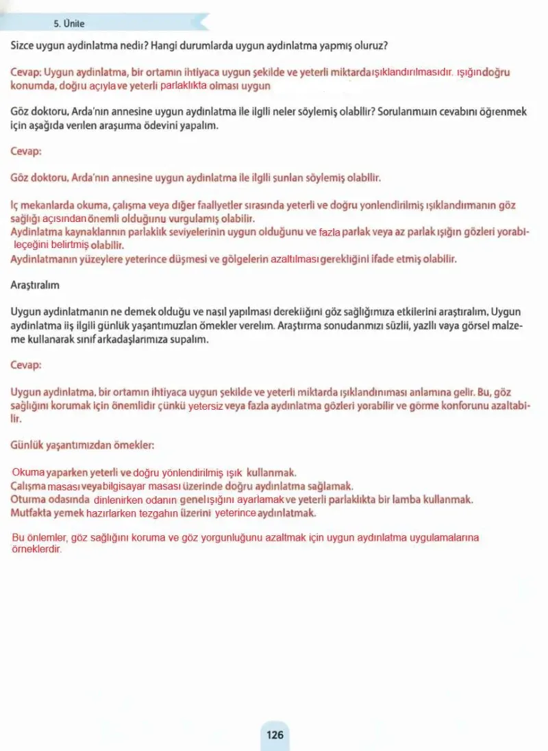 4. Sınıf Fen Bilimleri Ders Kitabı Cevapları Sözcü Yayınları Sayfa 126 Çözüm Görseli