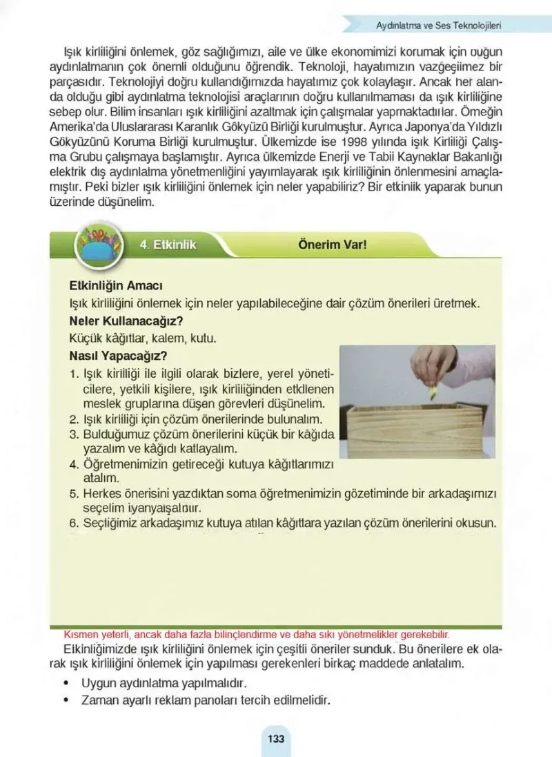 4. Sınıf Fen Bilimleri Ders Kitabı Cevapları Sözcü Yayınları Sayfa 133 Çözüm Görseli