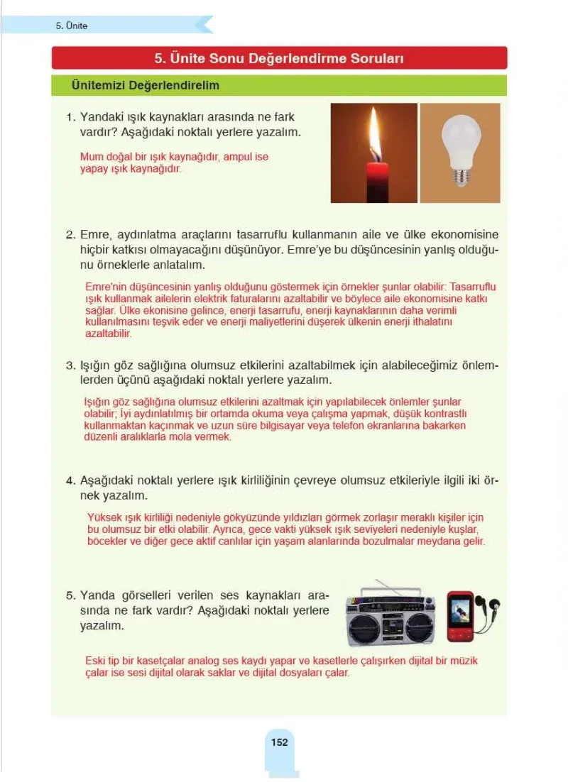 4. Sınıf Fen Bilimleri Ders Kitabı Cevapları Sözcü Yayınları Sayfa 152 Çözüm Görseli