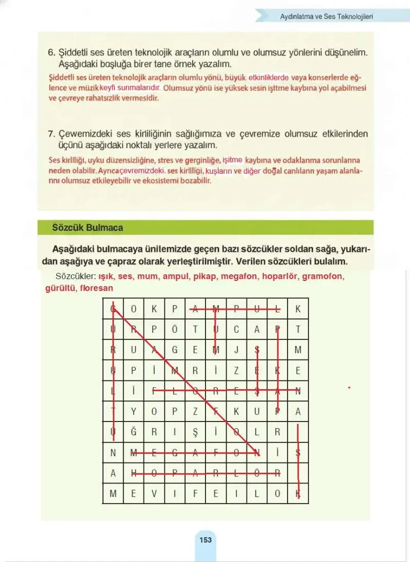 4. Sınıf Fen Bilimleri Ders Kitabı Cevapları Sözcü Yayınları Sayfa 153 Çözüm Görseli