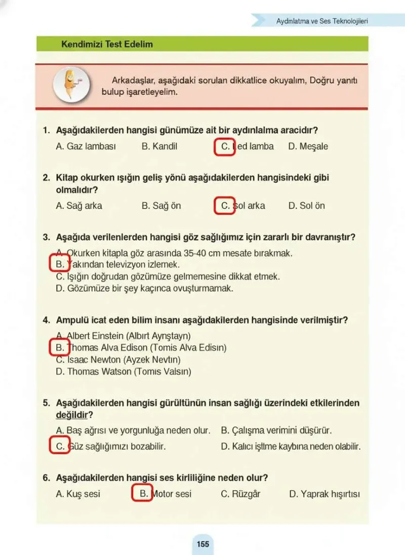 4. Sınıf Fen Bilimleri Ders Kitabı Cevapları Sözcü Yayınları Sayfa 155 Çözüm Görseli