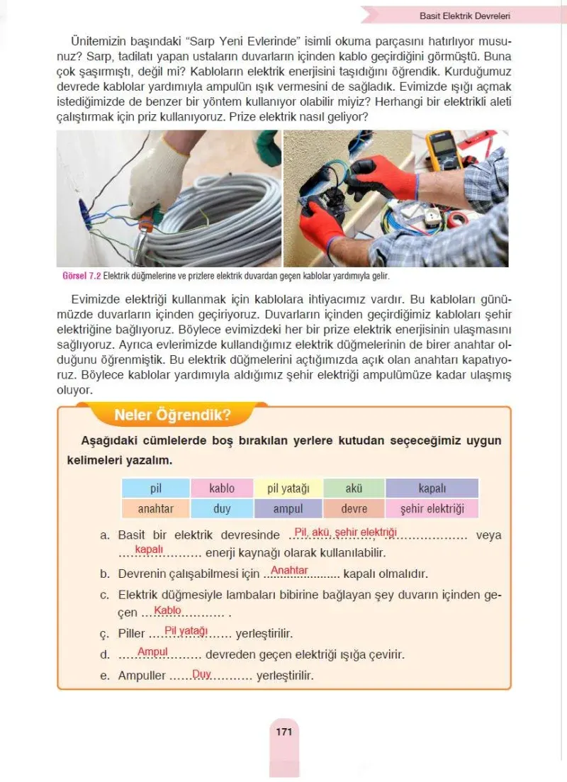 4. Sınıf Fen Bilimleri Ders Kitabı Cevapları Sözcü Yayınları Sayfa 171 Çözüm Görseli